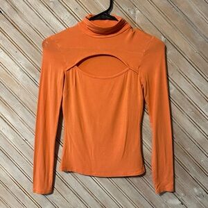 Pale Orange Bebe Chest Cutout Fitted XS Turtleneck Long Sleeve Shirt